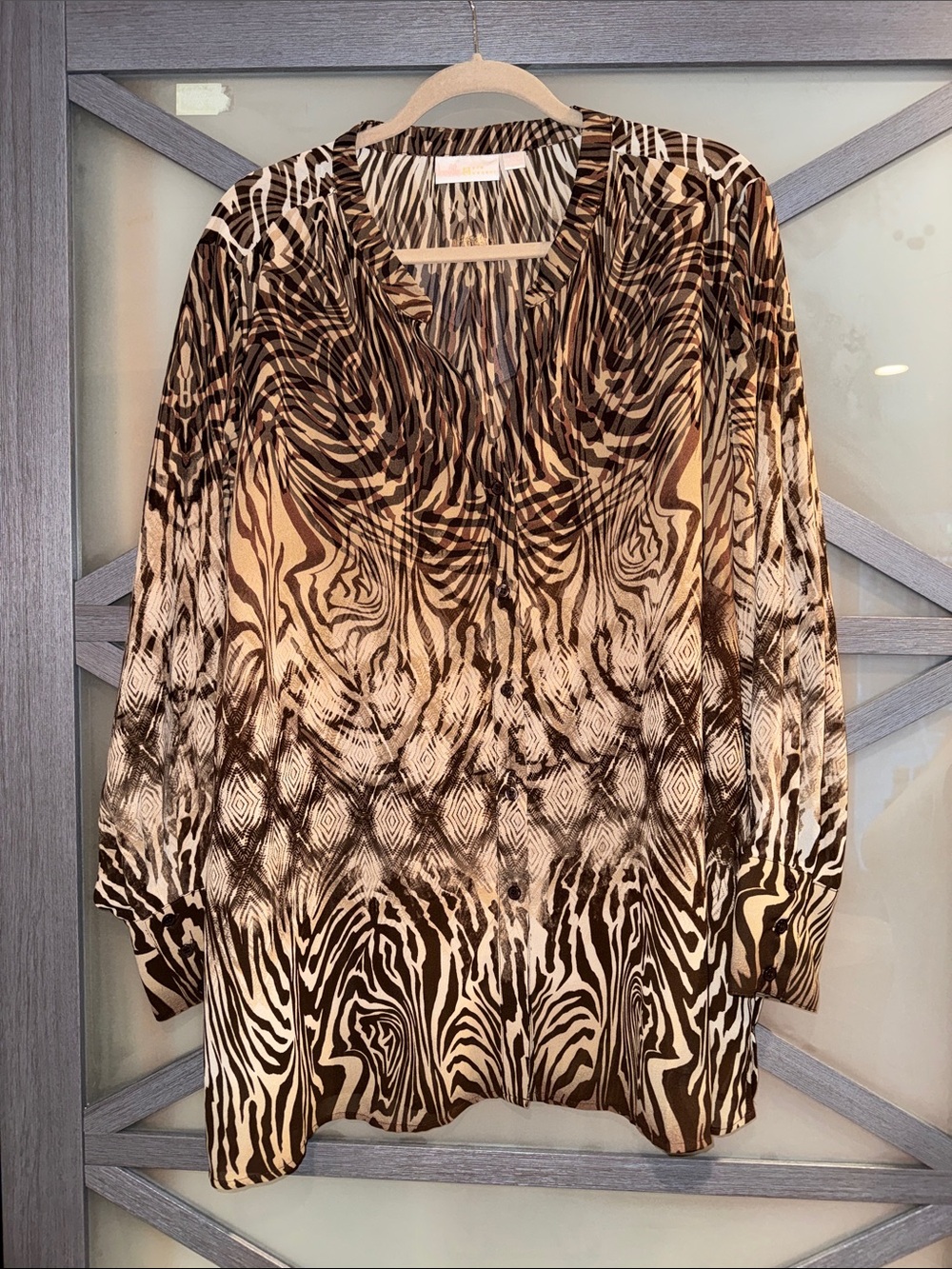 Belle by Kim Gravel Brown and Cream Abstract Animal-Print Tunic
